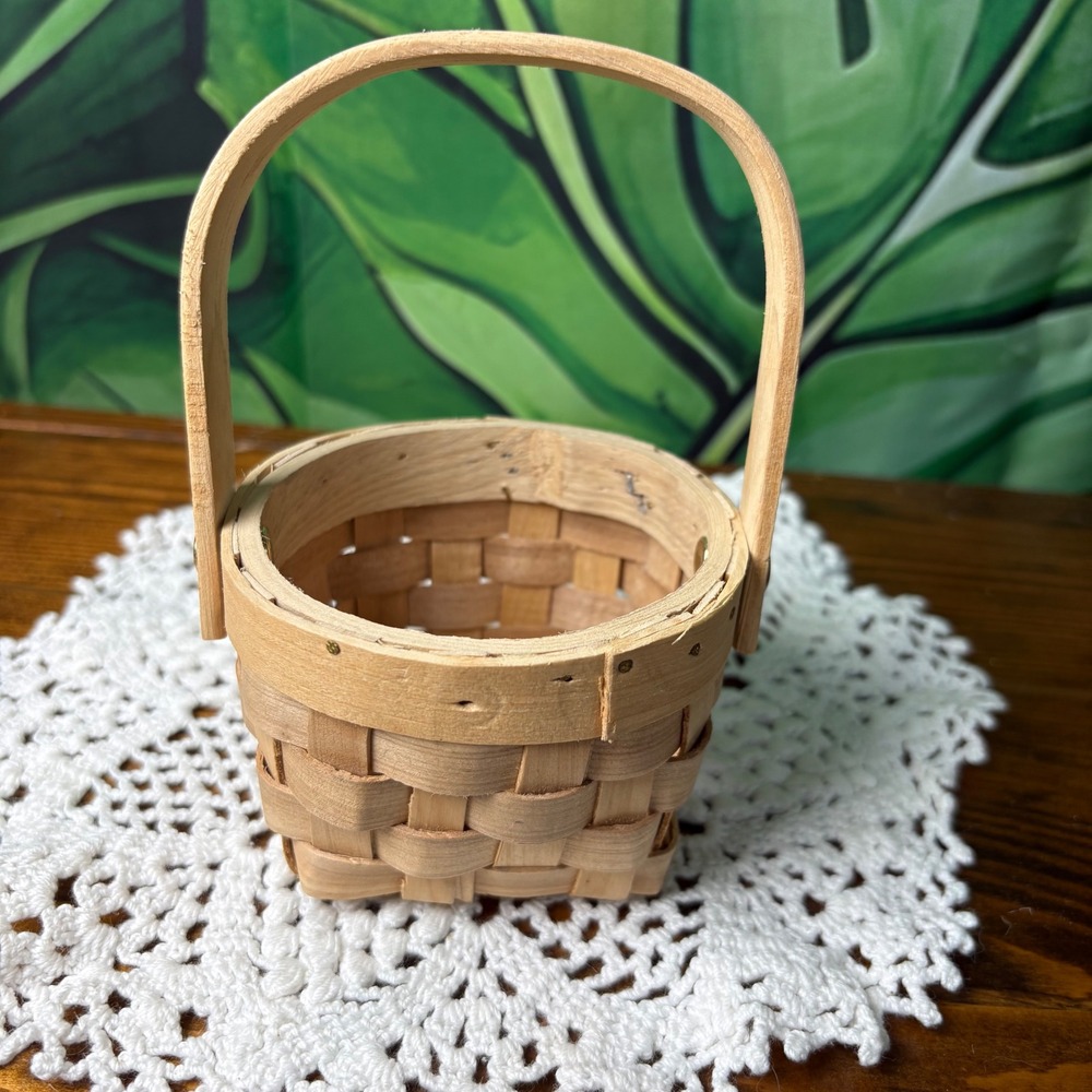 Small Woven Handled Basket Cottagecore Woven Wood